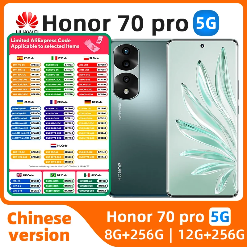 HONOR 70 Pro 5G Original Smartphone Dimensity 8000 6.78'' 120Hz OLED Sreen 4500mAh 100W 54MP Camera HONOR used phone