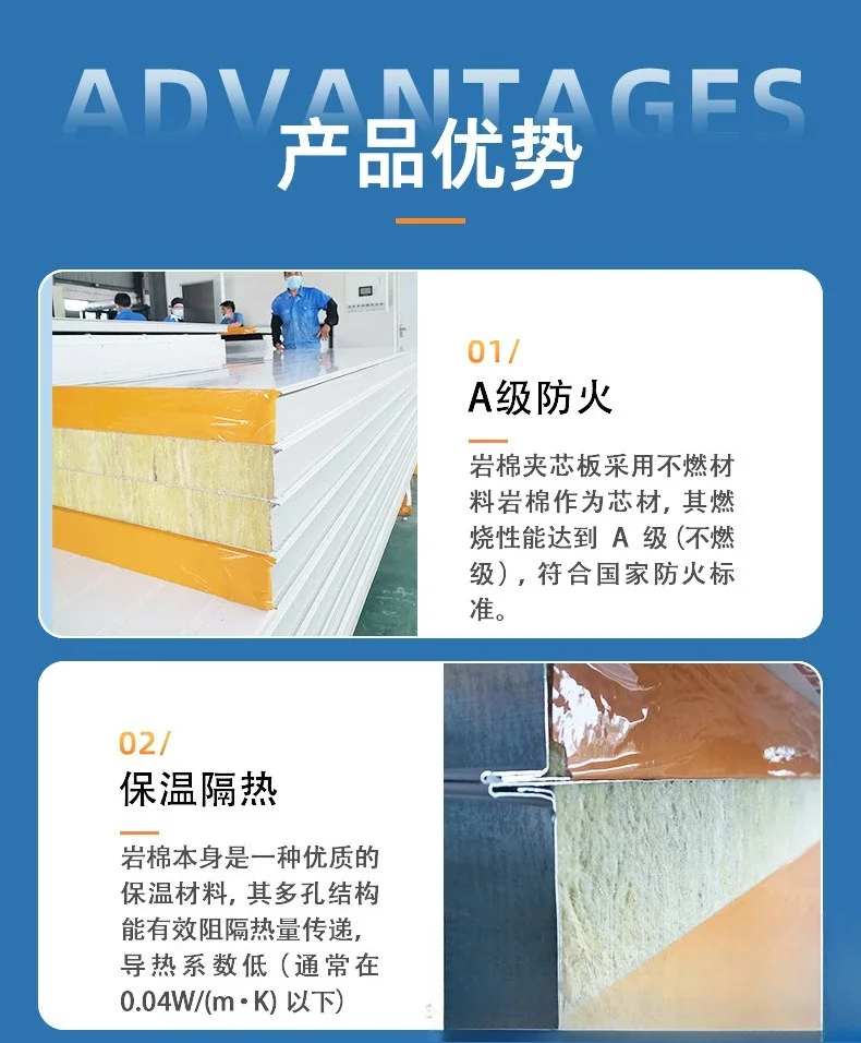 Fire-resistant and high temperature-resistant board Color steel fireproof building material insulation board