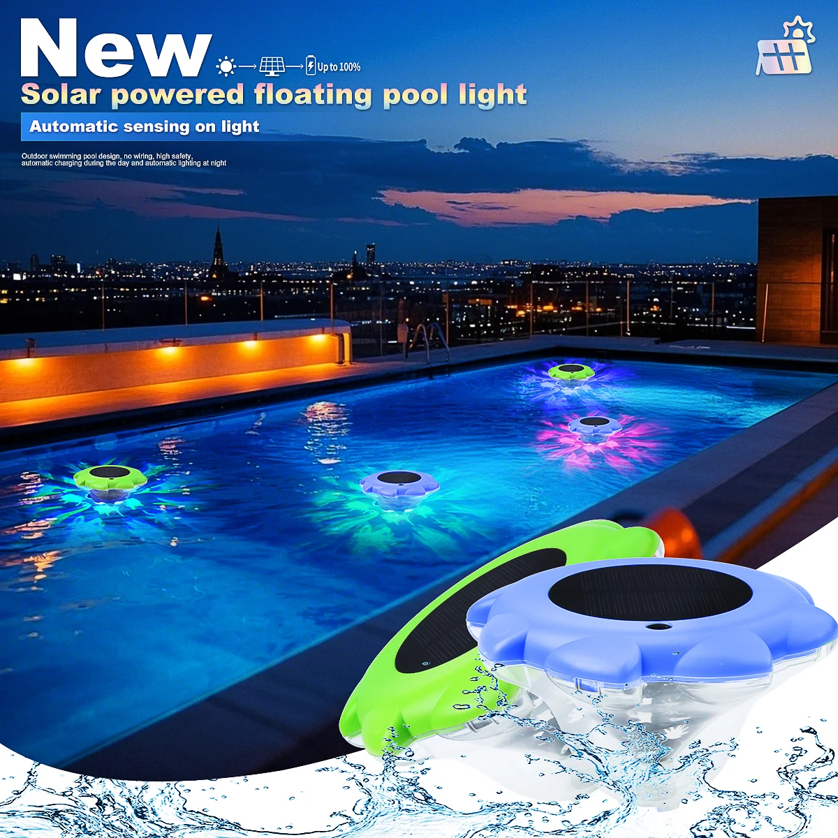 1PCS Solar Floating Pool Light LED Floating Automatic Color-Changing For Swimming Pools Ponds Fountains Garden Lawn Decoration