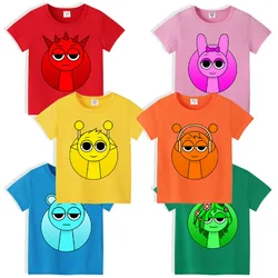 Sprunki Cotton T-shirt for Children Anime Cartoon Cute Short Sleeved Shirt Boys Girls Summer Hip Hop Fashion Top Kids Clothes