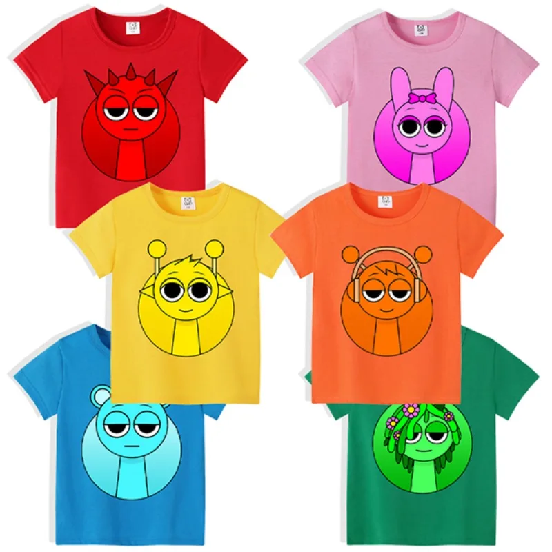 Sprunki Cotton T-shirt for Children Anime Cartoon Cute Short Sleeved Shirt Boys Girls Summer Hip Hop Fashion Top Kids Clothes