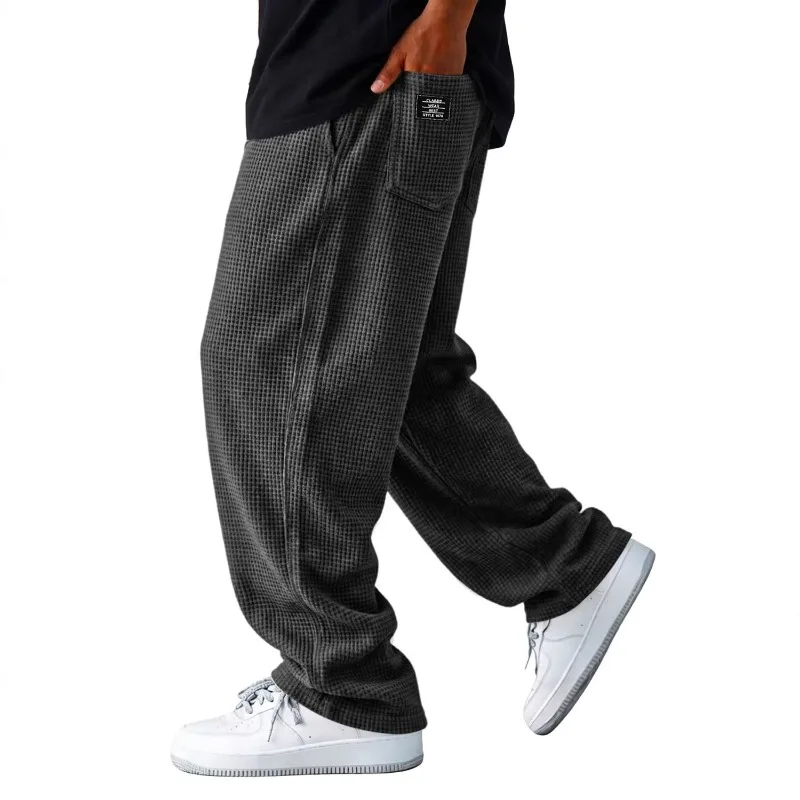 Men's Grid Pattern Loose Wide Leg Trousers Elastic Drawstring Waist Retro Hip Hop Daily Casual Street Pants