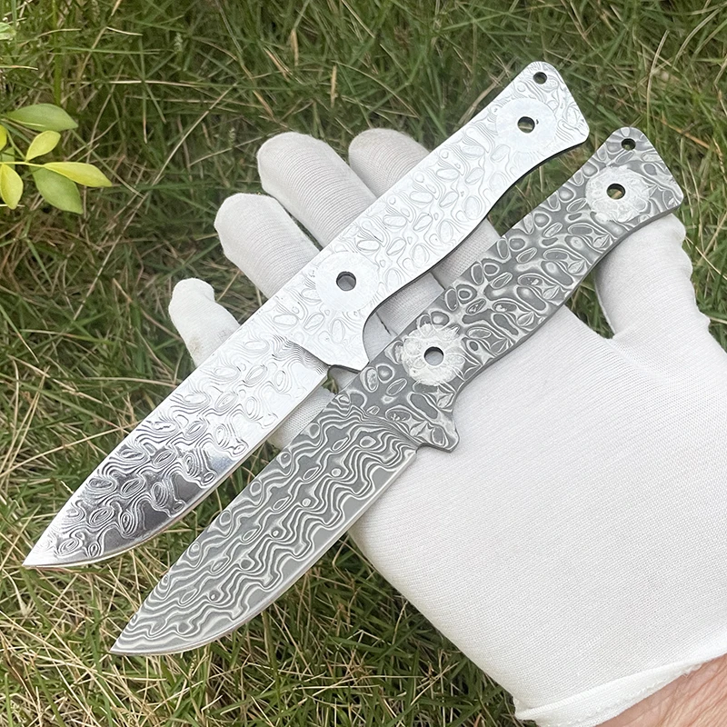 New fixed integrated Damascus steel billet semi-finished knife blank for self-protection, outdoor EDC fruit cutting tool