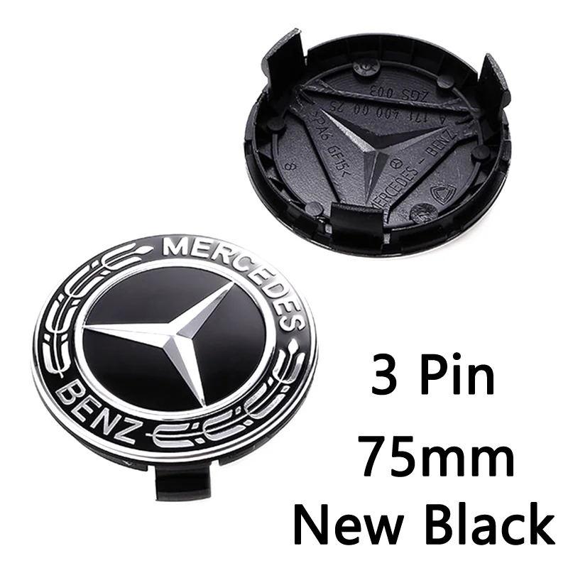 4pcs 75mm New Black 3 6 Pin Iron Buckle For Car Wheel Hub Center Caps Rims Cover Mercedes Benz Emblem Badge Logo Accessories