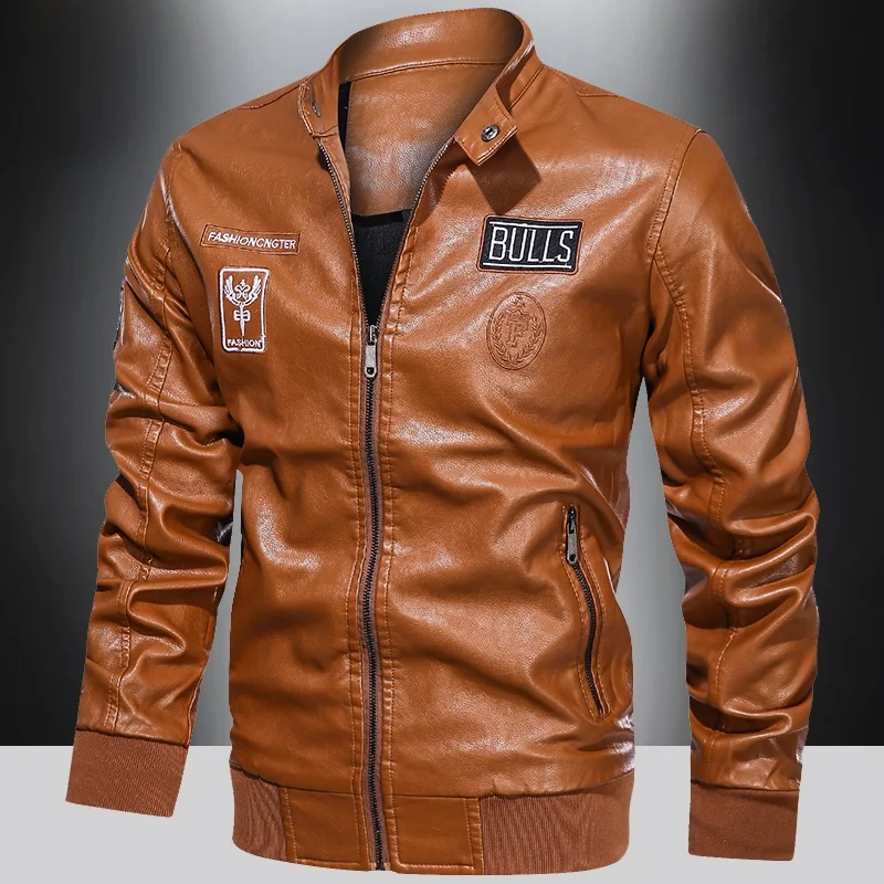 

Мужская кожаная куртка-бомбер на осень-зиму, свободный крой, повседневная, молодежная, в стиле бейсбольной куртки, для мотоциклистов, модная, ветрозащитная, удлиненная