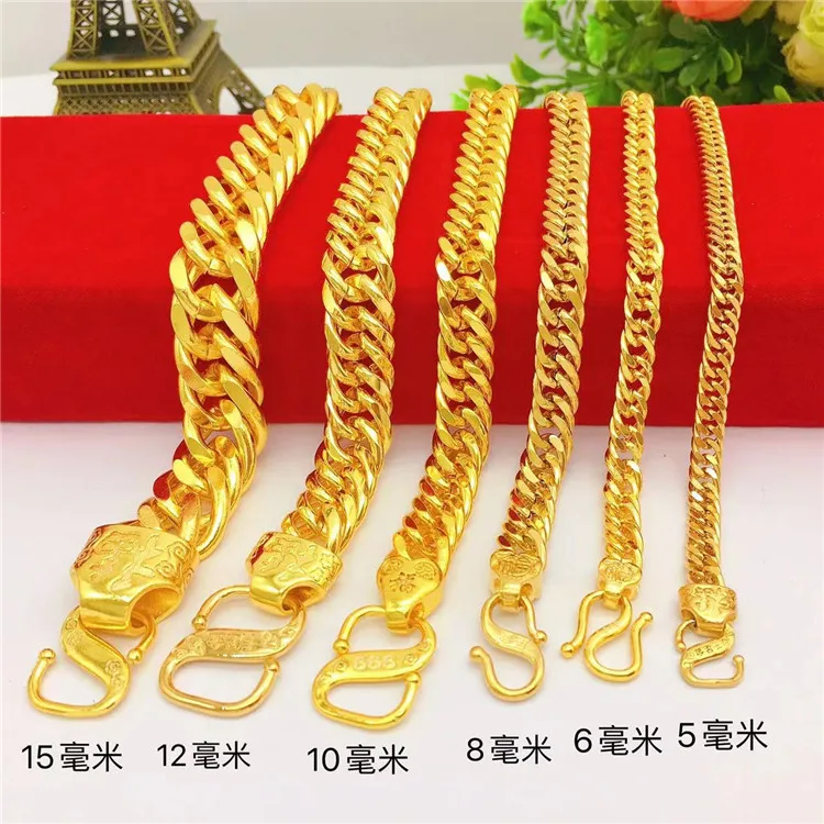 

AU999 24K Gold Men's Flat Double-Buckle Bracelet - Fortune Buckle Boss Style, Flat Chain Tough Design, Business Full Glamour