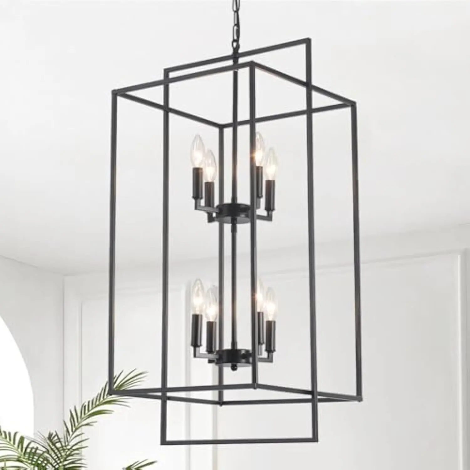 

Black Chandeliers for High Ceiling Modern Farmhouse Lantern Chandelier for Entryway Foyer Staircase Hallway Dining Room Kitchen