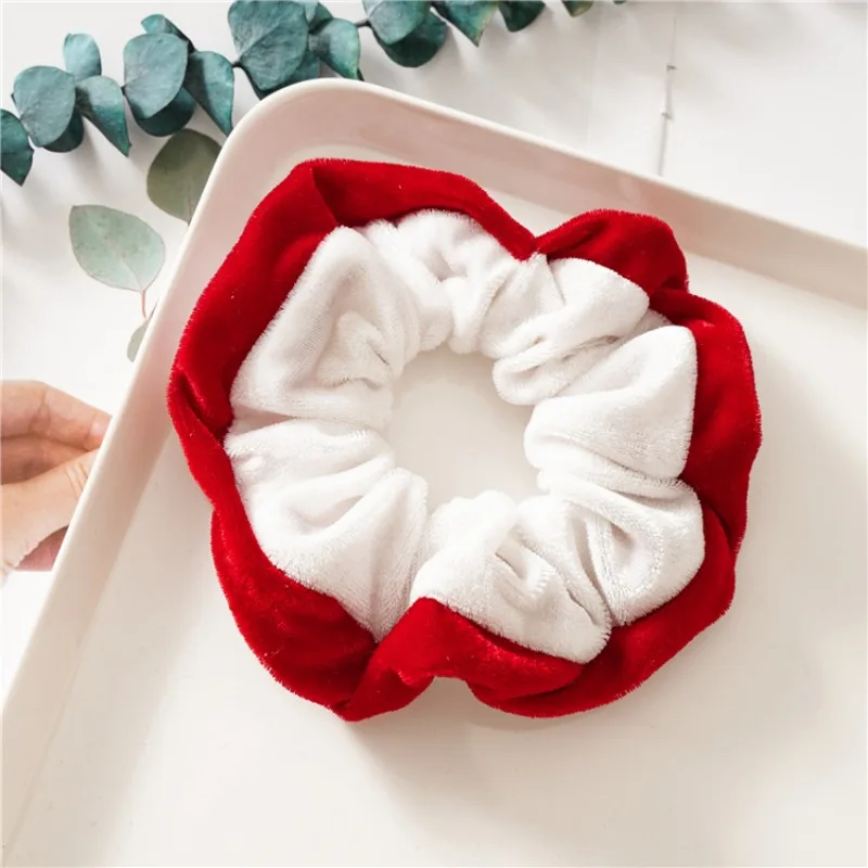 Muweordy Christmas Style Scrunchies Fashion Vintage Simple Hair Accessories Rubber Band Hair Band Red Green Hair Ring for Women