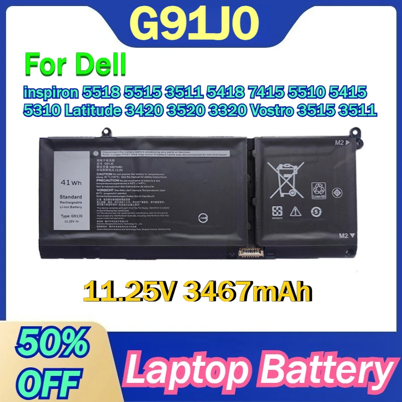 

G91J0 11.25V 3467mAh Battery For Dell inspiron 5518 5515 3511 5418 7415 5510 5415 5310 Vostro 3515 3511 Latitude 3320 3420 3520