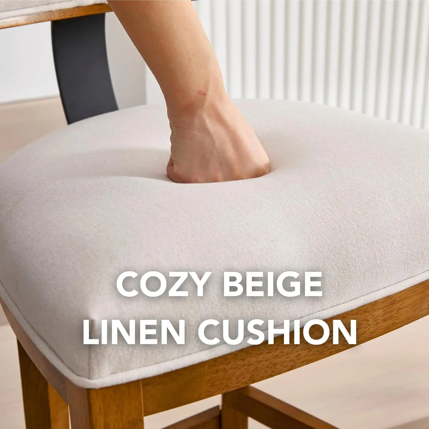 Rústico Madeira Contador Altura Bar Stools, conjunto de 4, fezes para cadeira, contador, linho estofado, 26,5 polegadas