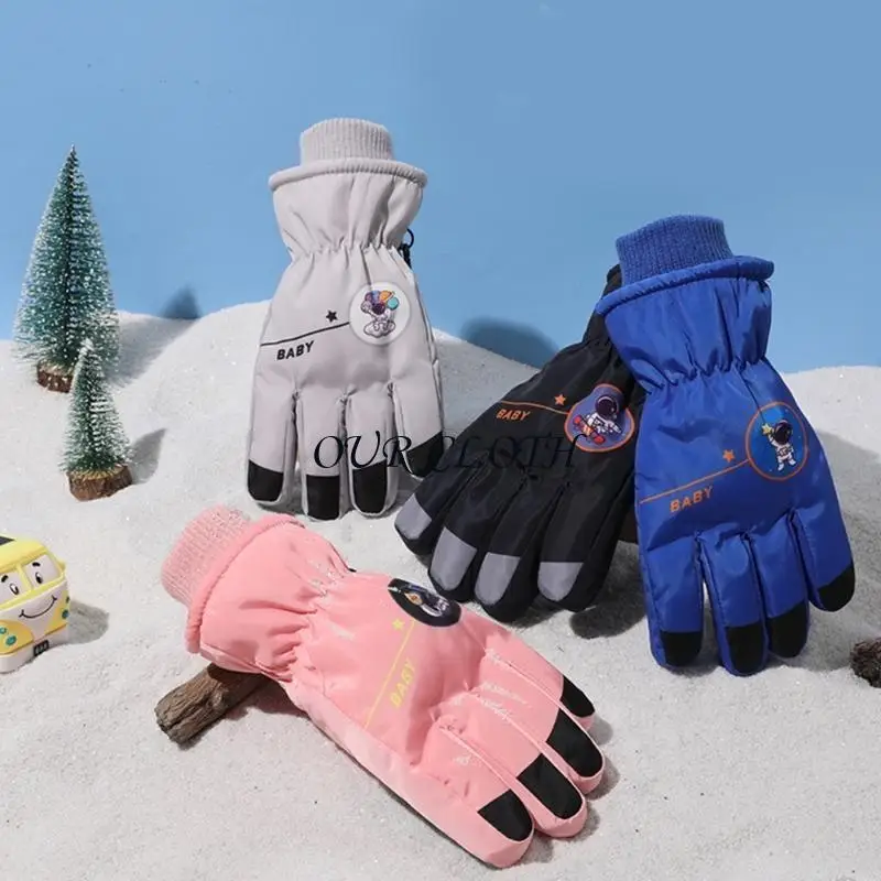 Winter Boys Kids Thicken Skiing Gloves Windproof Mittens with Elastic Cuffs Y1AC