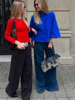 Women's Turtleneck Knit Sweater Flared Sleeve Loose Fit Soft  Pullover Casual Chic Cropped Sweaters Daily Fashion Knitwear Top - Image 4