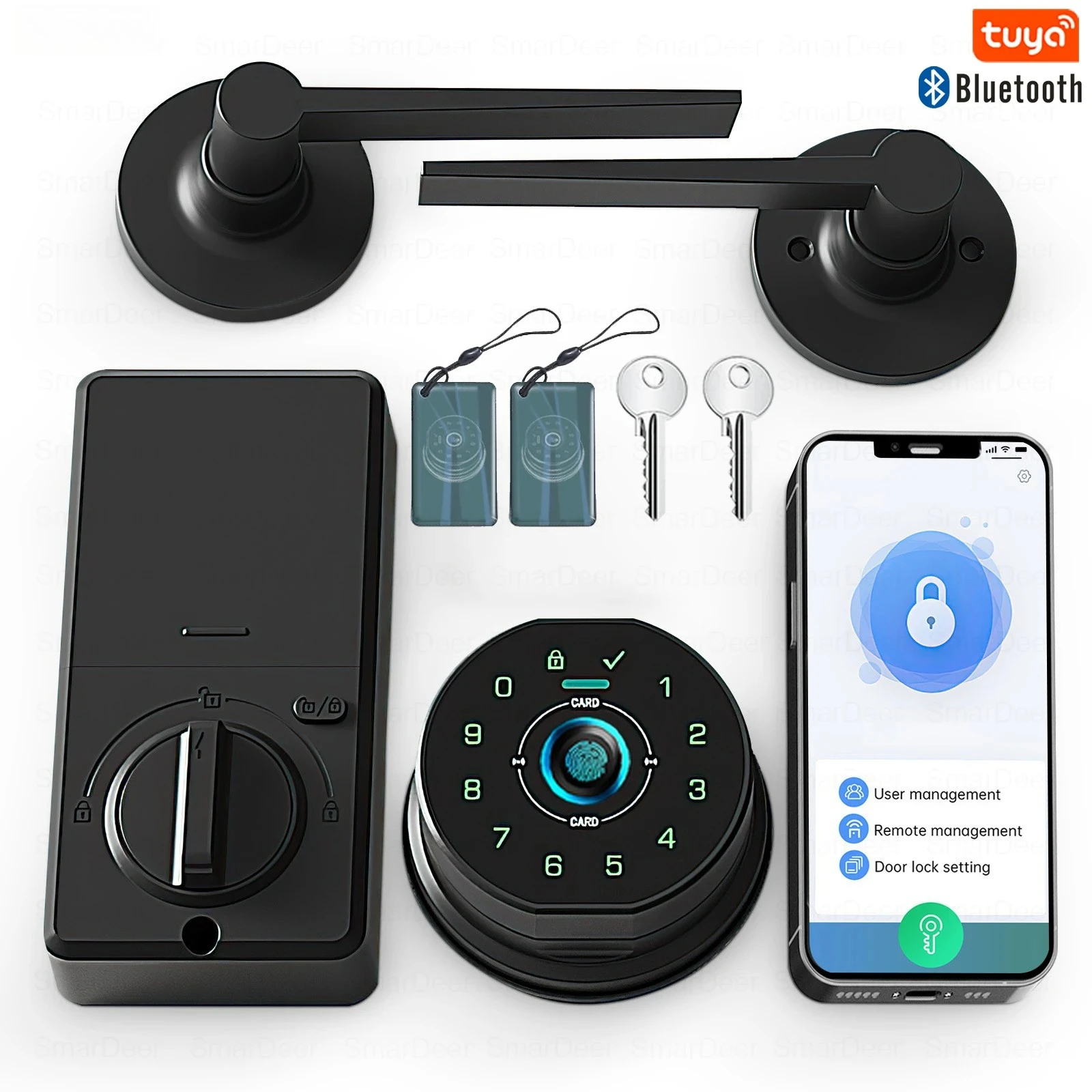 Fingerprint Door Lock Electronic Keyless Entry Door  Knob Lock with Handle Remote Passcode Generation for Tuya smart Lock