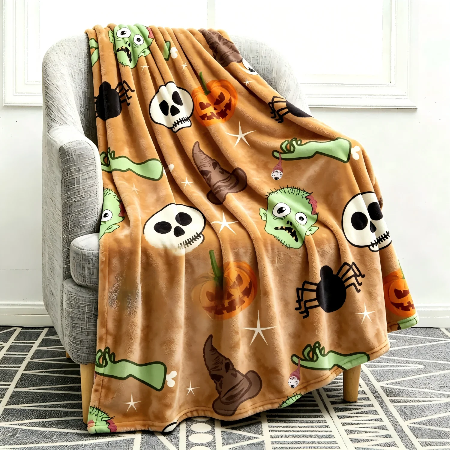 1pc Halloween X-mas Blanket for Couch Throw Gift Pumpkin Skull Bat Snowman Flannel Thin Blankets Festival Gifts Four Season Use