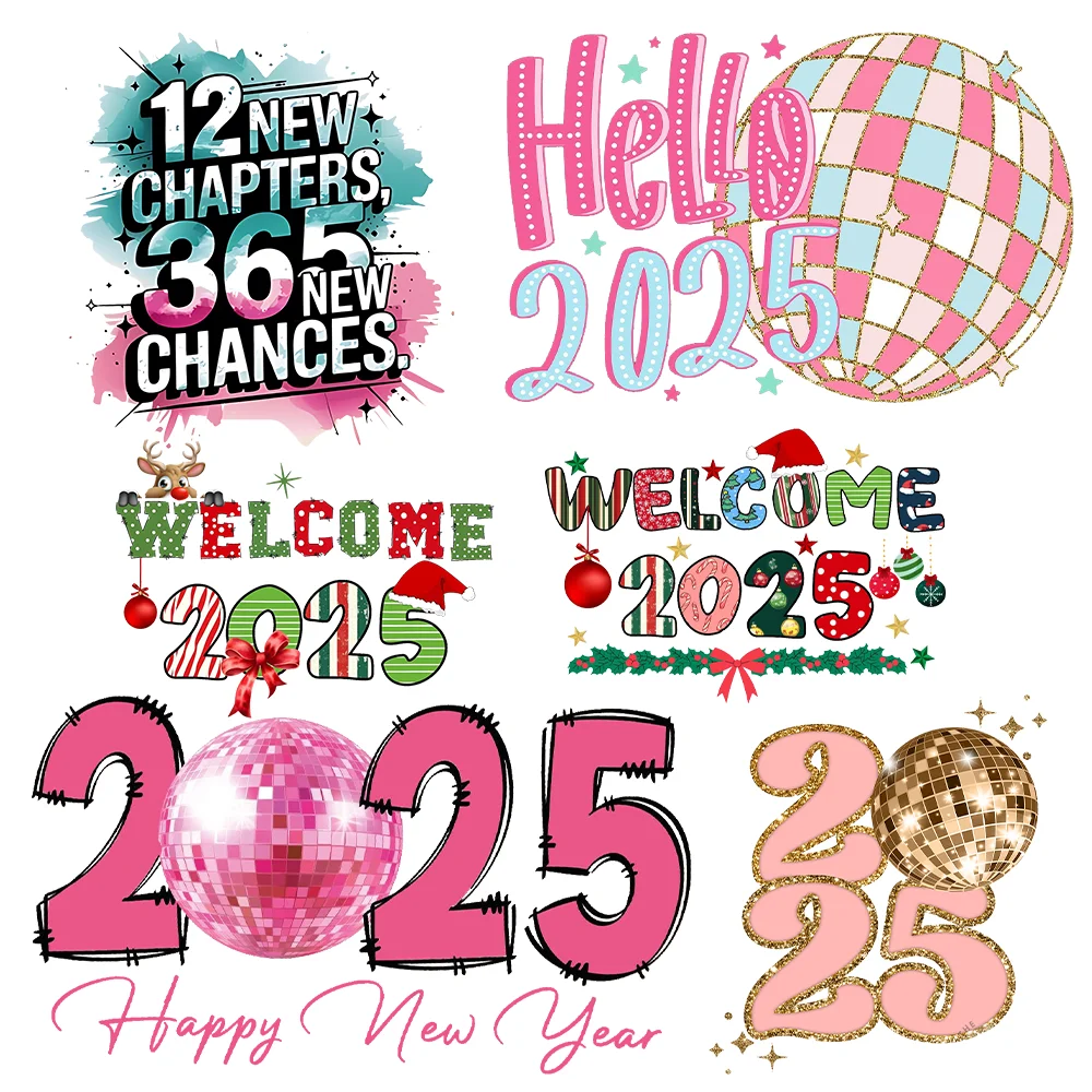 New Year 2025 Patch for Clothing Iron-On Transfers for T-Shirt DIY Washable Sticker Hello 2025 New Year Heat Transfer Sticker