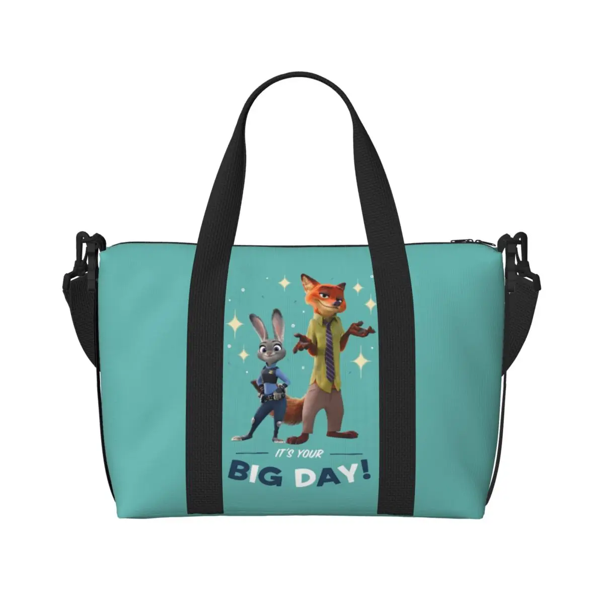 

Custom Zootopia Tote Bag Women Large Capacity Judy and Nick Gym Beach Shoulder Travel Bag