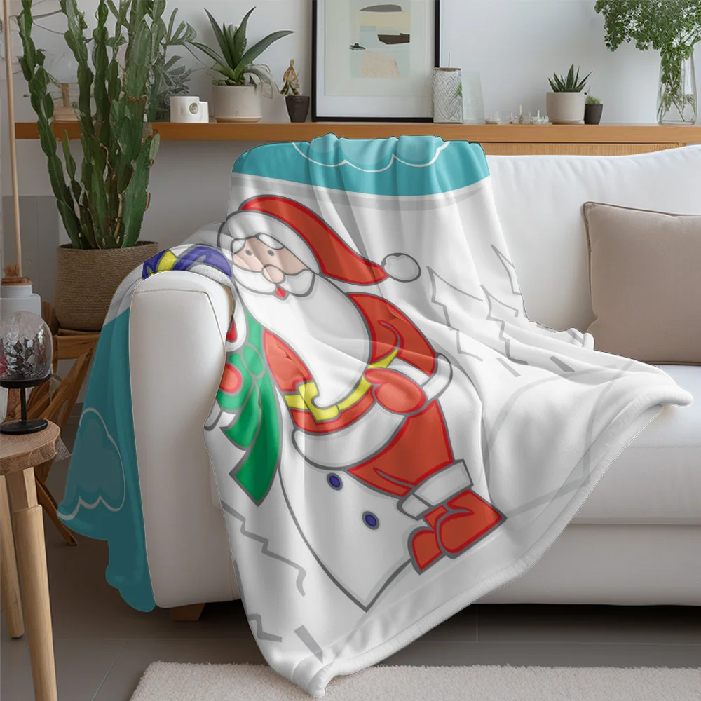TU Festive Santa Claus Throw Blanket Cozy Christmas Decor Reindeer Snowman Holiday Gift Home Decor Warm Soft Fleece Blanket