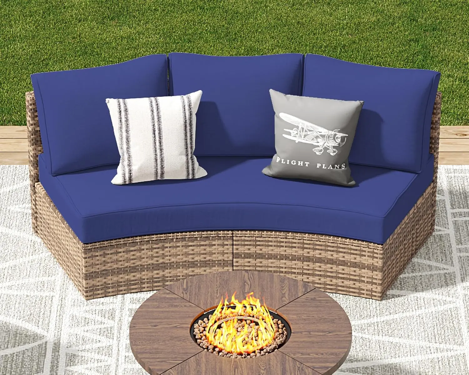 

3pc Waterproof Half-Moon Rattan Patio Sofa Set Cushioned Outdoor Conversation Garden Pool Balcony, Custom