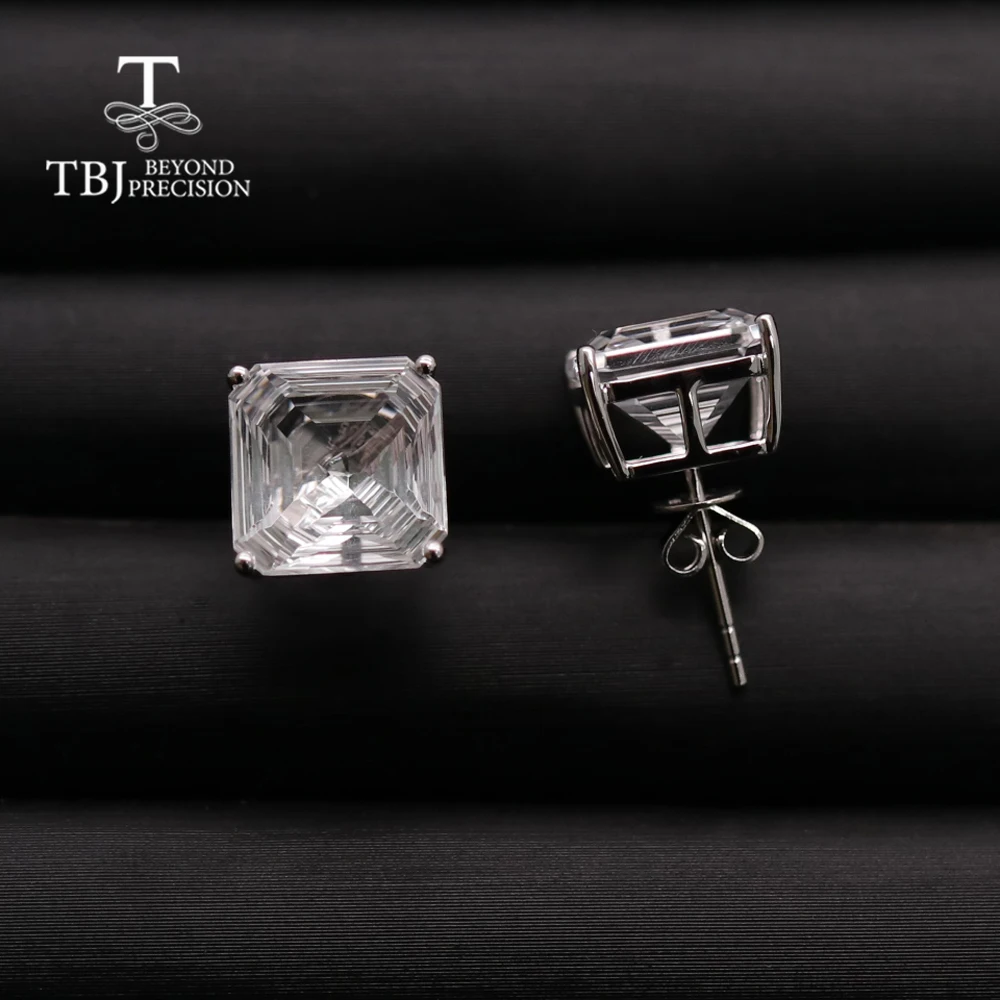 14K white gold natural white Quartz square 10mm Special cutting gemstone earrings simple design for women anniversary gift