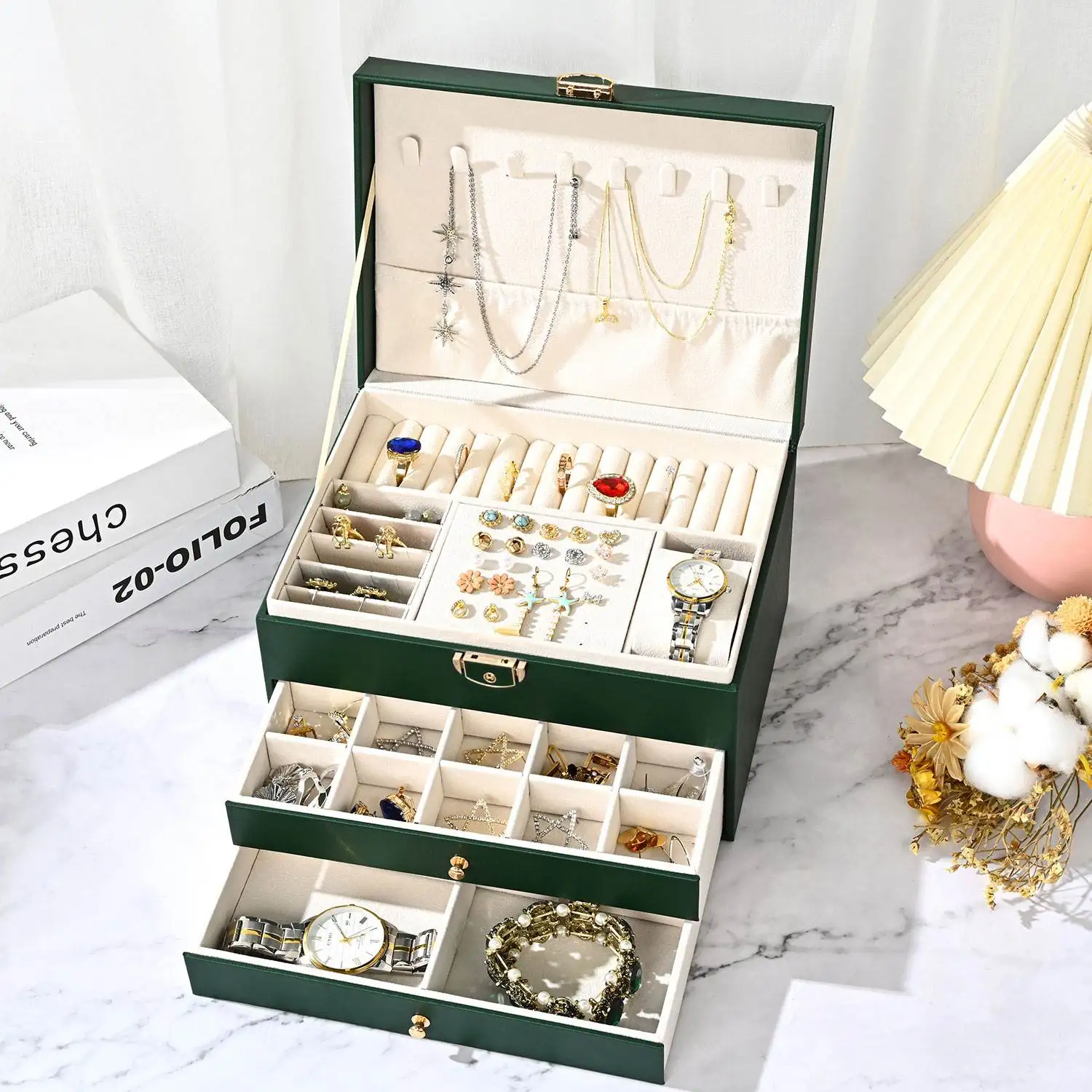 

High-End Jewelry Storage Box Multi-Layer Der Anti-Oxidation Large Capaci Earring Jewelry Organizer Box for Home Use
