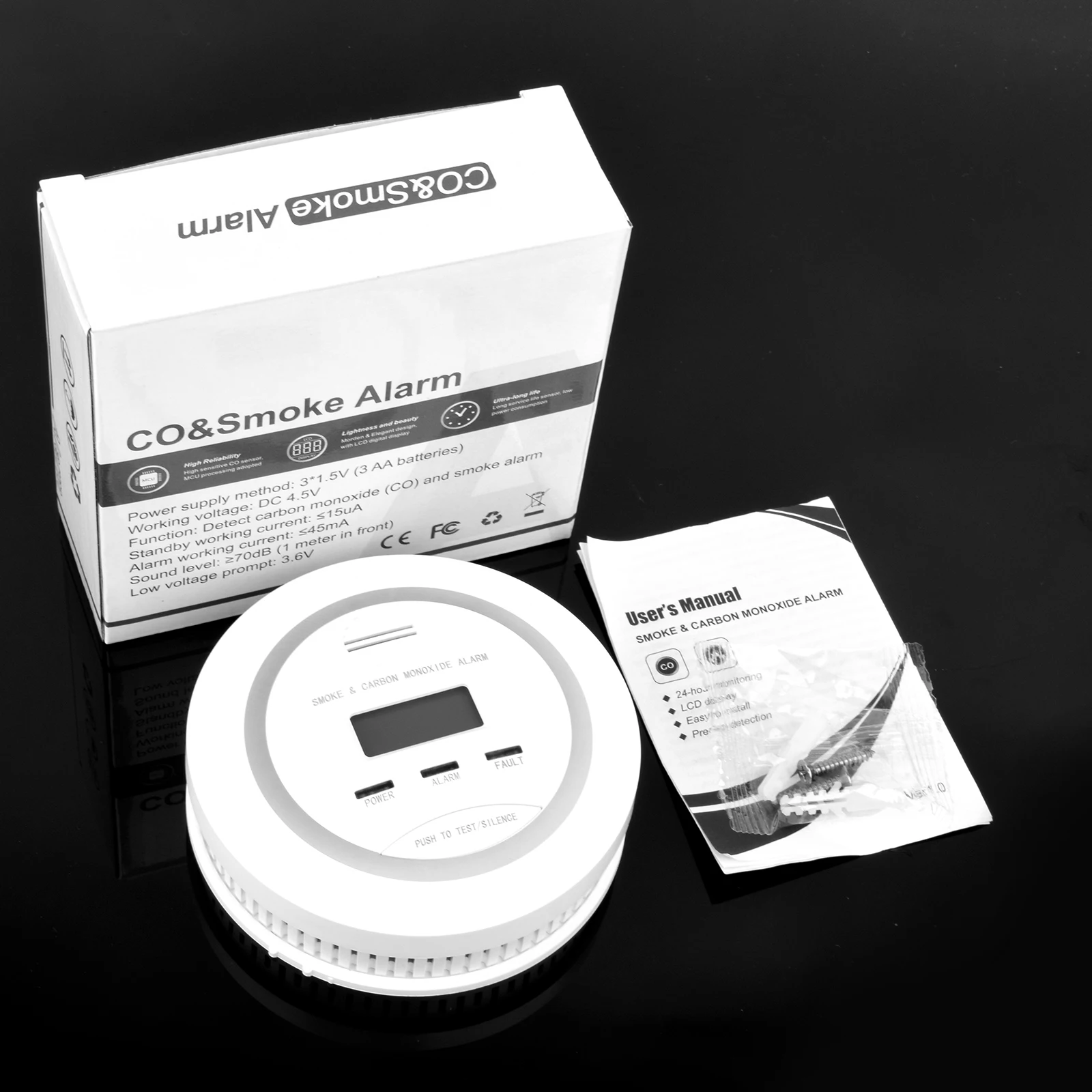 Carbon Monoxide Alarm Co Detector LCD Display Alarm with LCD Digital Display Sound Warning Smoke Alarm for Home Bedroom Kitchen