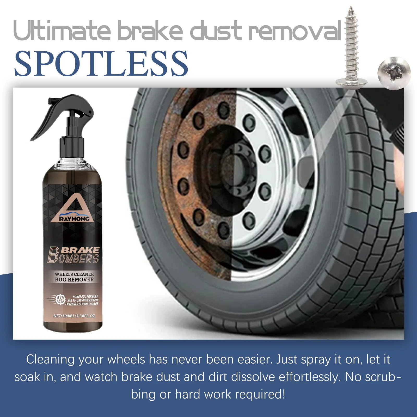 Wheel Cleaner Spray Powerful Brake Dust Fallout Iron Remover Rim Stain Cleaner For Car Tire Alloy Wheel Detailing Care