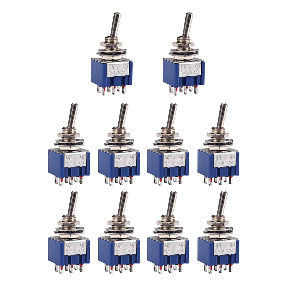 10 stuks tuimelschakelaar spdt ac on-on 2 positie vergrendeling blauw 6 voet 6a 125v voor laag hoogspanning licht motorbesturing elektrisch