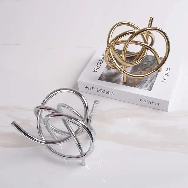 Simple modern silver gold geometric thread ball metal ornament model house sales office entrance TV cabinet decoration
