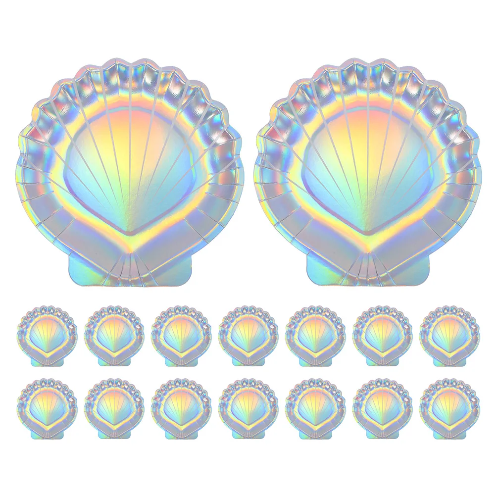 

16 Pcs Shell Paper Plate Mermaid Birthday Party Plates Shaped Dinner Sea Beach Oval