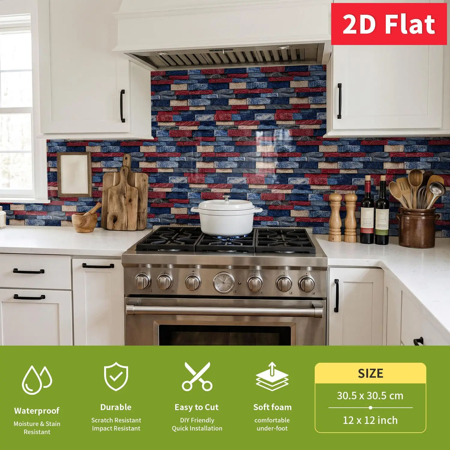Red Blue Mixed Stone 12x12" Peel and Stick Foam Wall Tile Sticker Creative Wall Decor