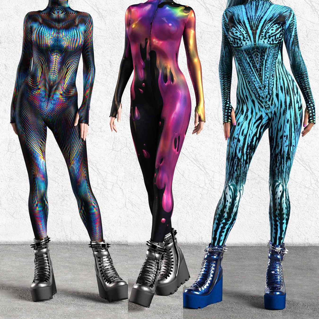 3D Printing Cyber Punk Party Bodysuit Steampunk Jumpsuit Halloween Cosplay Costume Catsuit Carnival Party Colorful Zentai Romper