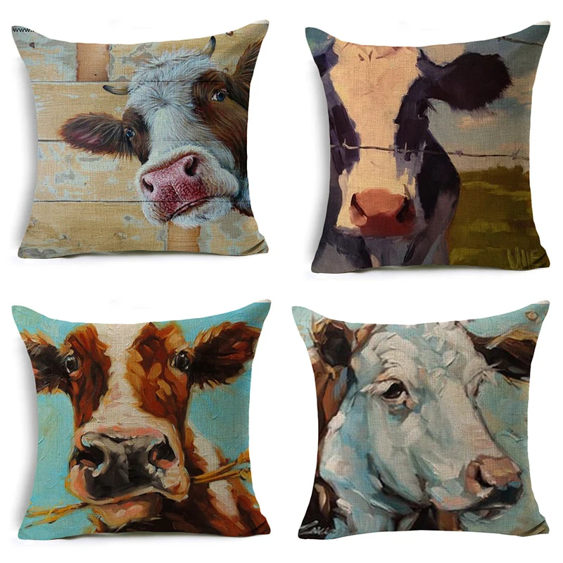 

Vintage Funny Animal Pillow Case Grass Eating Cow Pillow Covers Decorative Room Aesthetics Pillowcase 40x40 Cm for Sofa Bed