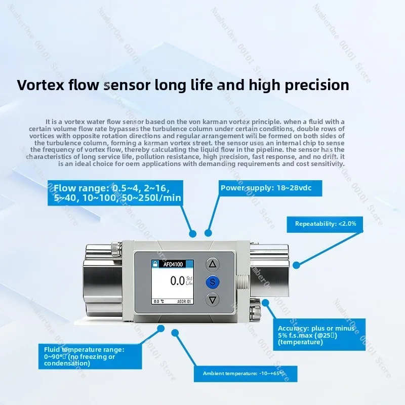 Vortex Liquid Flow Meter Water Flow Sensor Flow Switch AFD40.5-4L/min With Number Display Screen