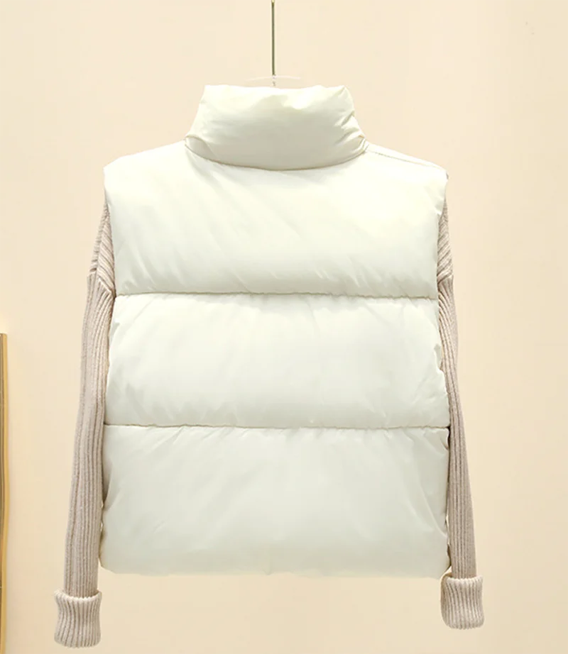 New Fashion European And American Style Cotton Padded Vests For Women Short Length Solid Color White Brown Beige Pink Khaki