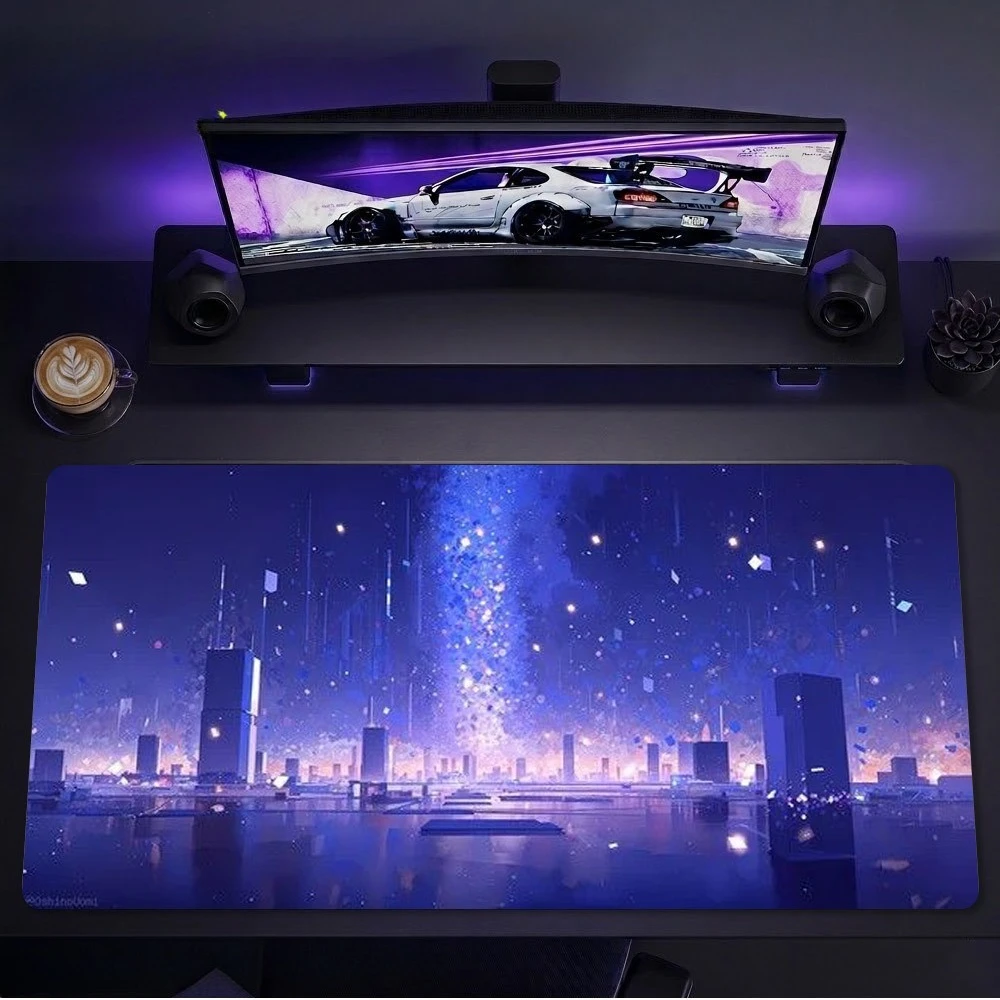 Tapis de table et tapis de jeu à thème paysage urbain néon nostalgique, tapis de bureau, tapis de souris, tapis de jeu