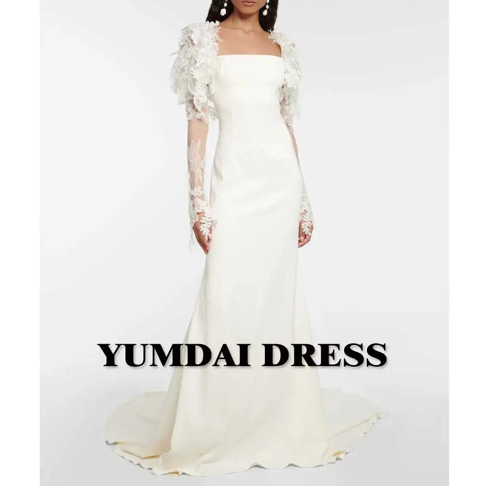 YUMDAI Luxury Dubai White Bridal Square Neck Wedding Dress Beach Dress 2024 Ladies Engagement Formal Occasion Party Lace Trailer