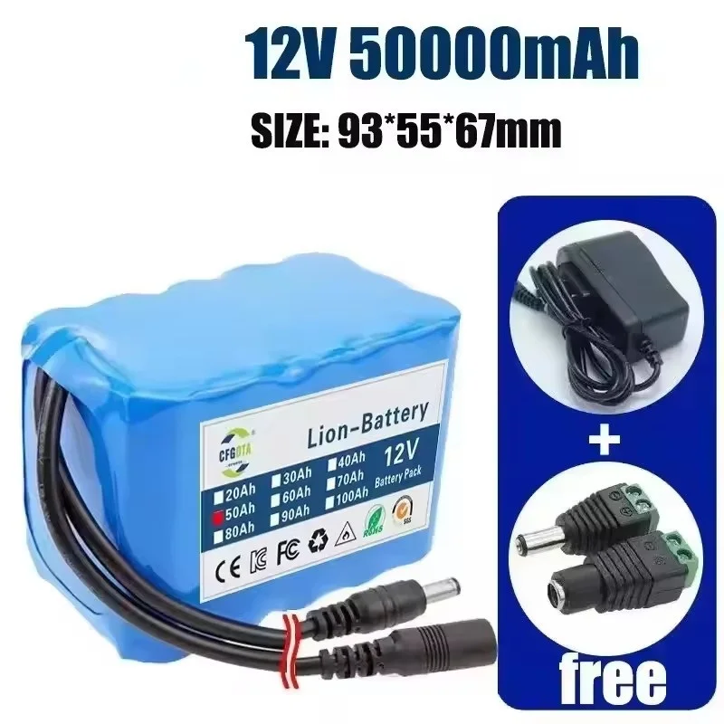 12V 30Ah 18650 Lithium Battery Pack 3S3P Rechargeable Battery with BMS 12.6v Charger for Fishing Bicycle Large Capacity Battery
