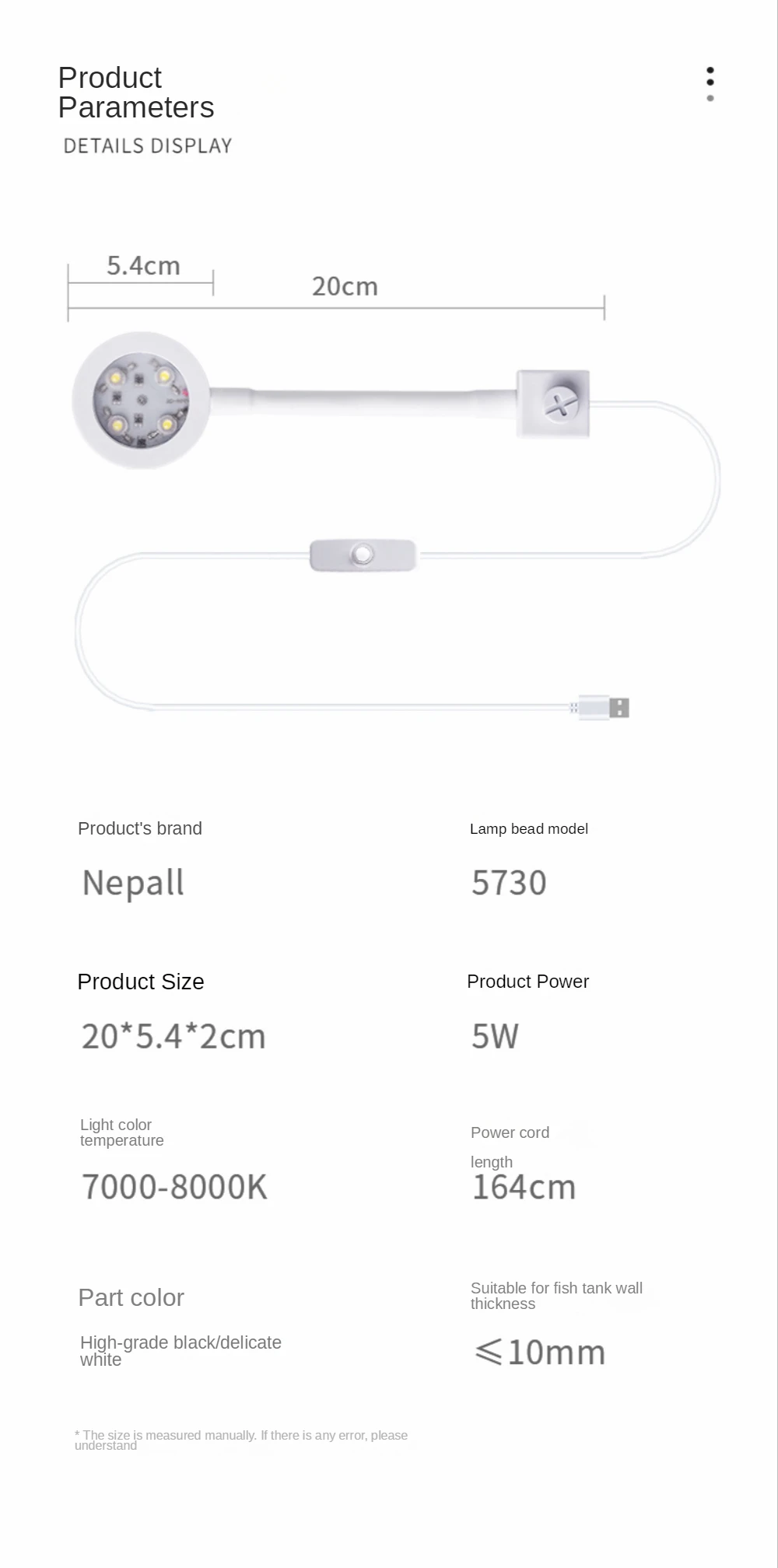 Mini LED Fish Tank Light,Full Spectrum LED aquarium Light ,Water Plant Lamp, Help for Plant Growth, 360° Rotation Bracket, 5W
