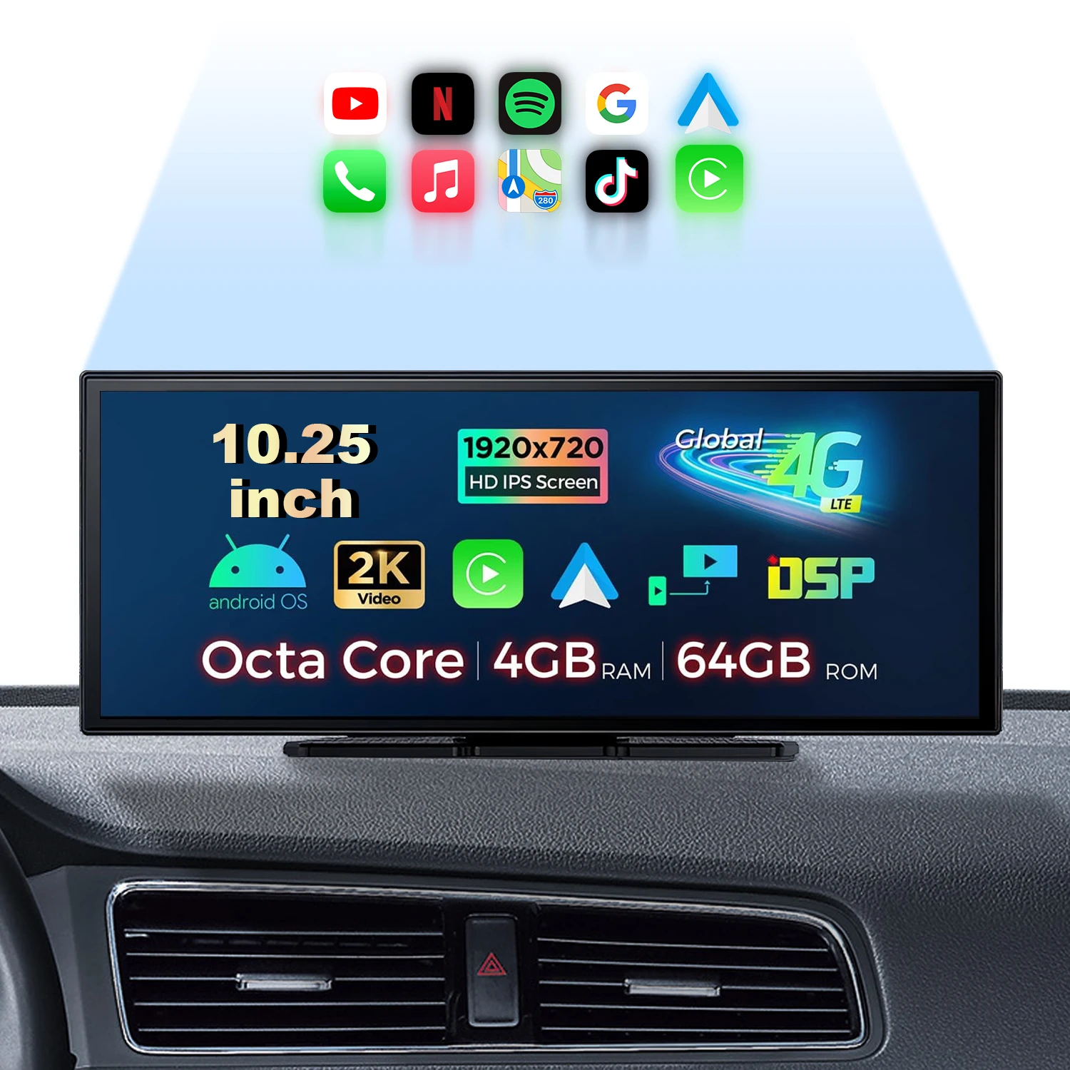Universal Multimedia Portable Screen Wireless Carplay Car Stereo Carplay 10.25 Inch Screen Wireless Android Auto Car Display