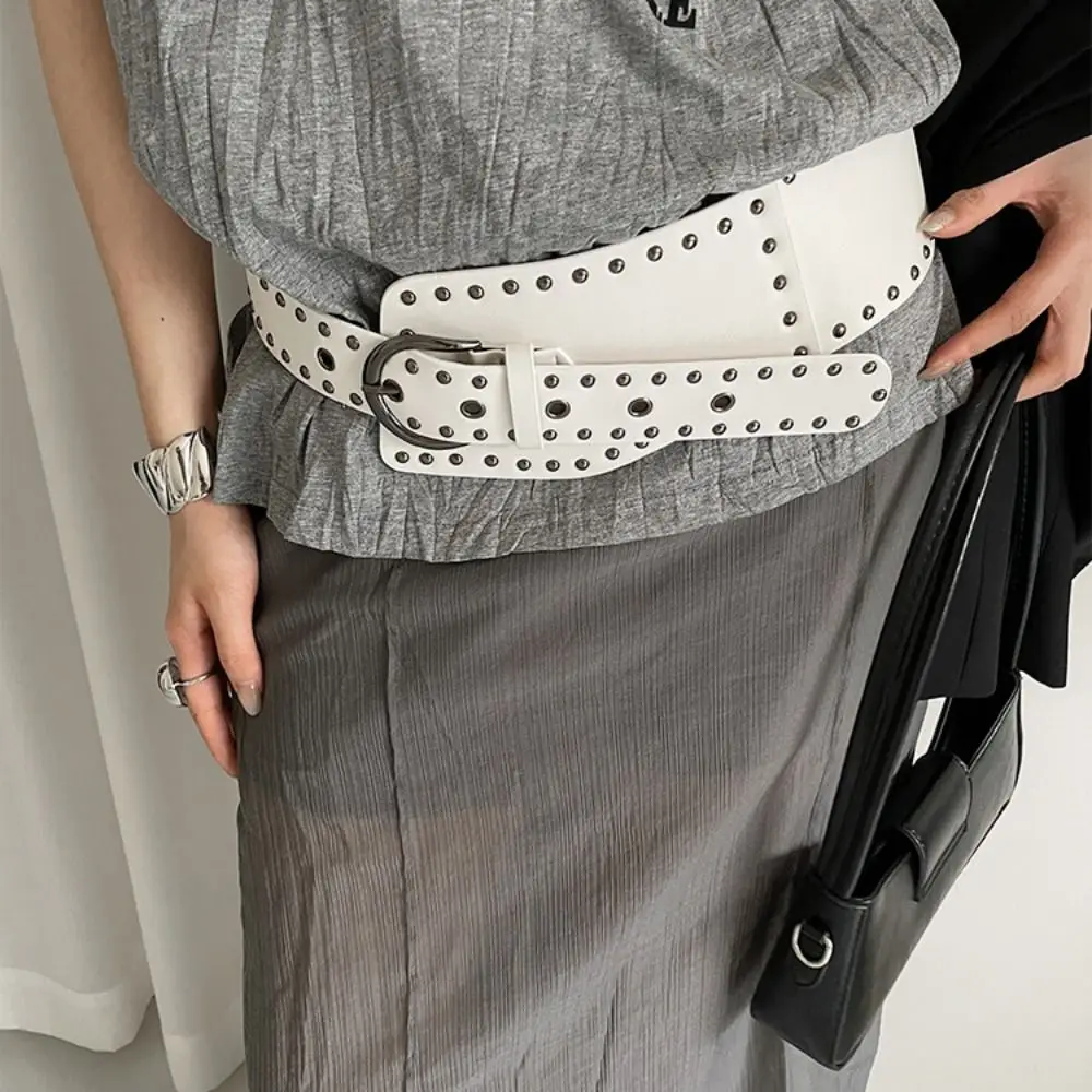 Cinturón con remaches irregulares para mujer, cinturón Extra ancho Harajuku Y2K de cuero Pu, cinturones Punk