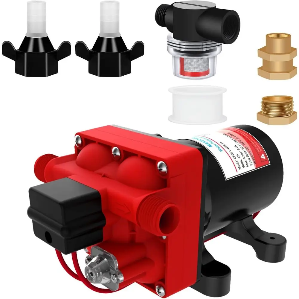 

42 Series 12V 5.5GPM 55PSI Diaphragm Pump with Bypass for Reduced Cycling Fresh and Salt Water, Self Priming, Marine, RV, Off-Gr