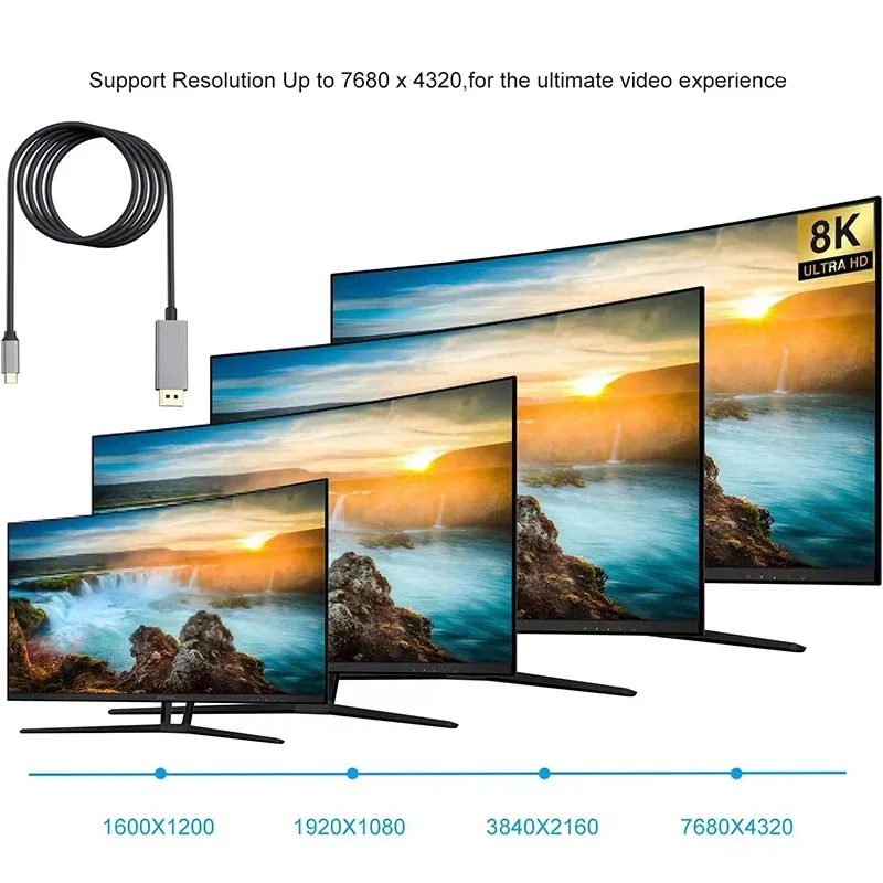 8K 60Hz USB-C to DisplayPort Cable 1.8m DP Type C 3.1 to 4K 120Hz Display port Cable Thunderbolt 3 For MacBook Air Samsung DeX