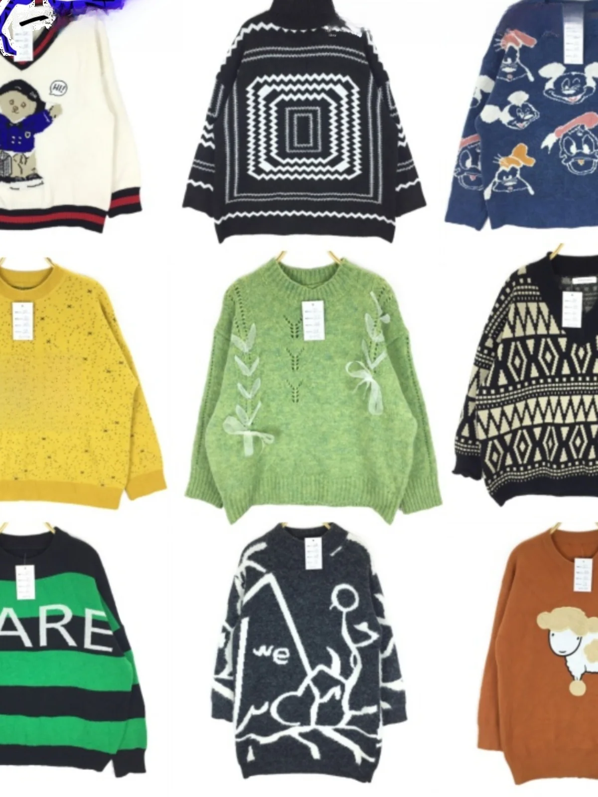 

Винтажный хлопковый шерстяной свитер с вышивкой, круглый, универсальный, длинный све, теплый, с мультяшным принтом, офисный, для поездок на работу, Sle