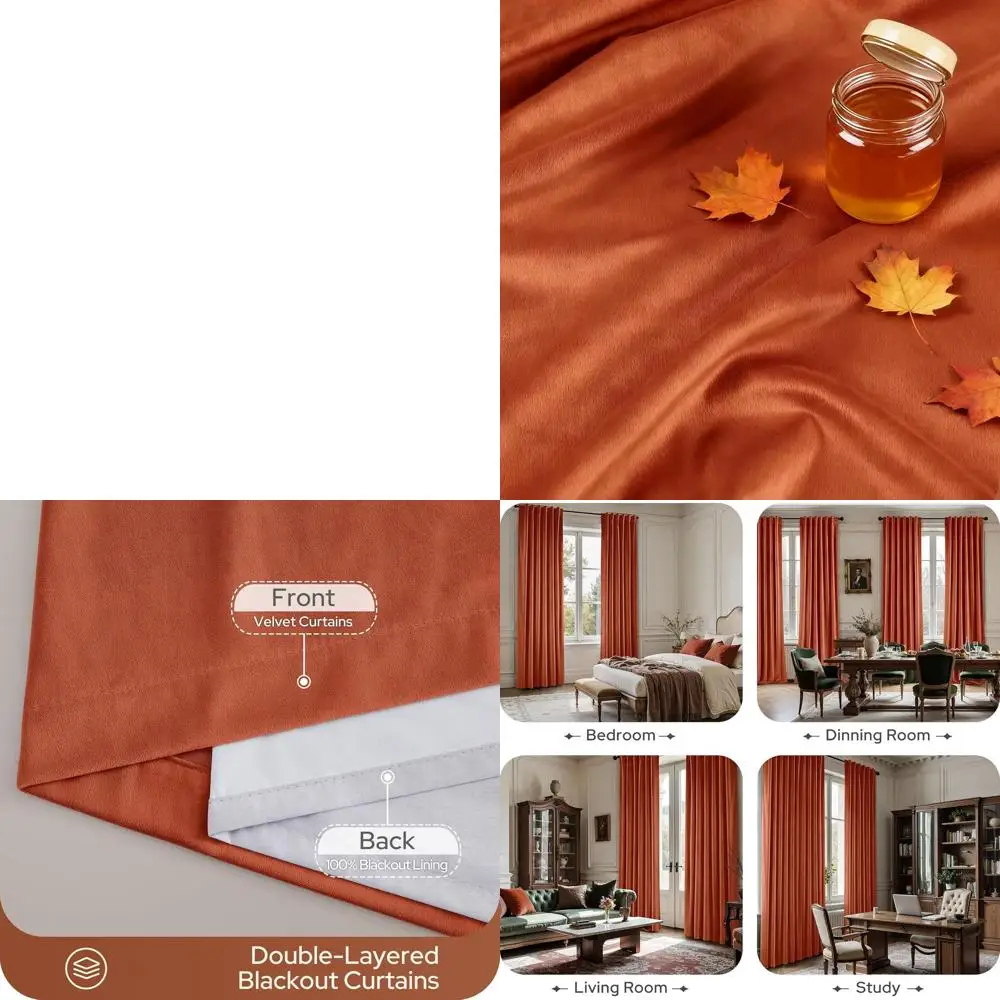 

Роскошные винтажные рождественские бархатные шторы, затемняющие и шумопоглощающие, оранжевый, 52x84, комплект из 2 панелей для спальни/гостиной