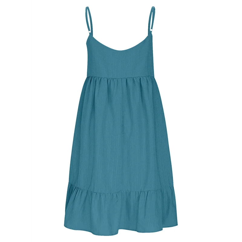 NEU – Sommerkleid für Damen 2025, Spaghettiträger, ärmellos, V-Ausschnitt, lässiges Swing-Sommerkleid