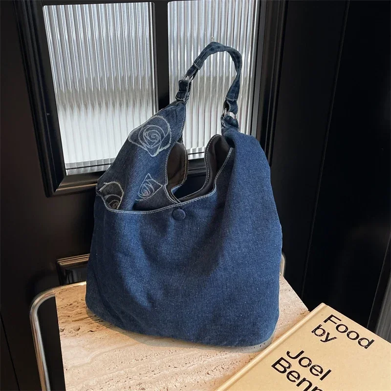 New Large Capacity Denim Simplicity Hasp Sweet Shoulder Bags 2024 High Quality Fashion Versatile Commuting Women's Handbags