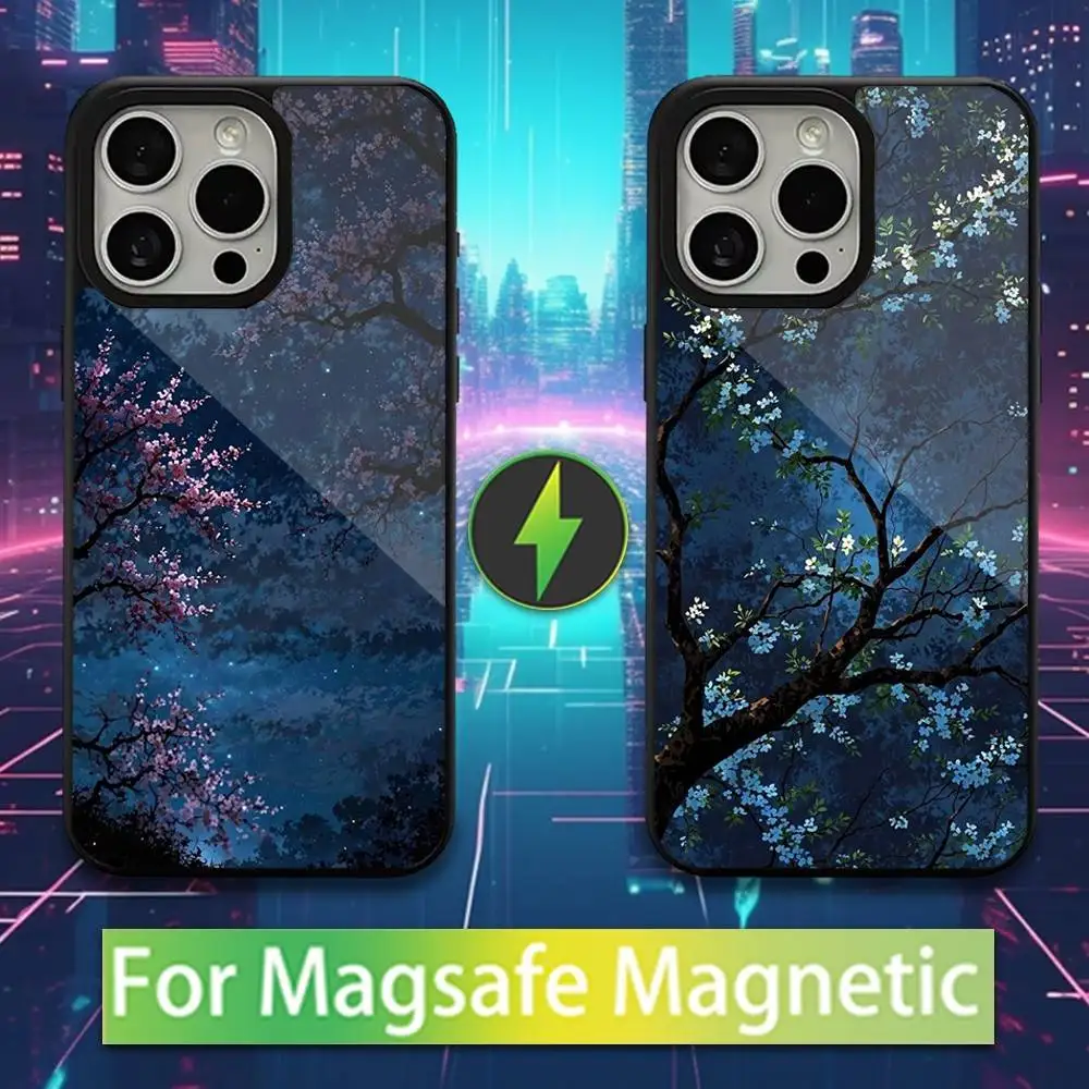 

Starry Sky Moon Branches Phone Case For iPhone 16,15,17,14,13,12,11,Pro,Max,Plus,Mini,Magsafe,Magnetic Wireless Charging Case