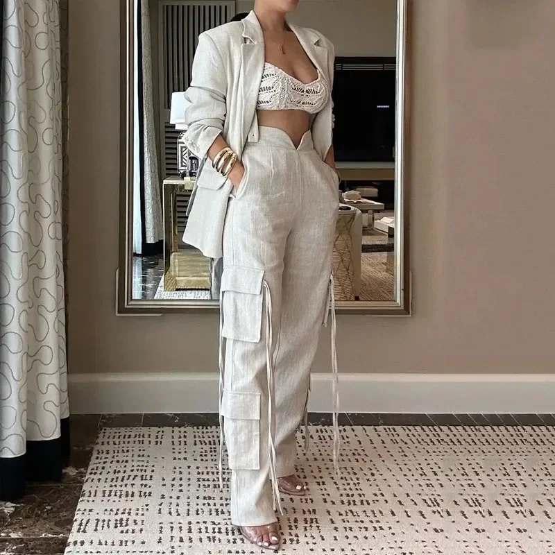 

2024 Water Zone Fashion Women's Suit Long Sleeve Blazer and Wide Leg Overalls OL Workout Two 2-piece Suit Tracksuit