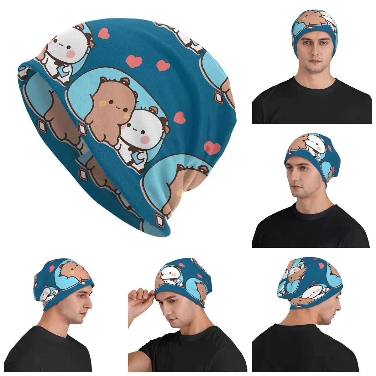 Bubu Dudu Panda Bears Cartoon Skullies Beanies Hats Warm Autumn Winter Outdoor Cap Knitted Bonnet Caps for Unisex Adult