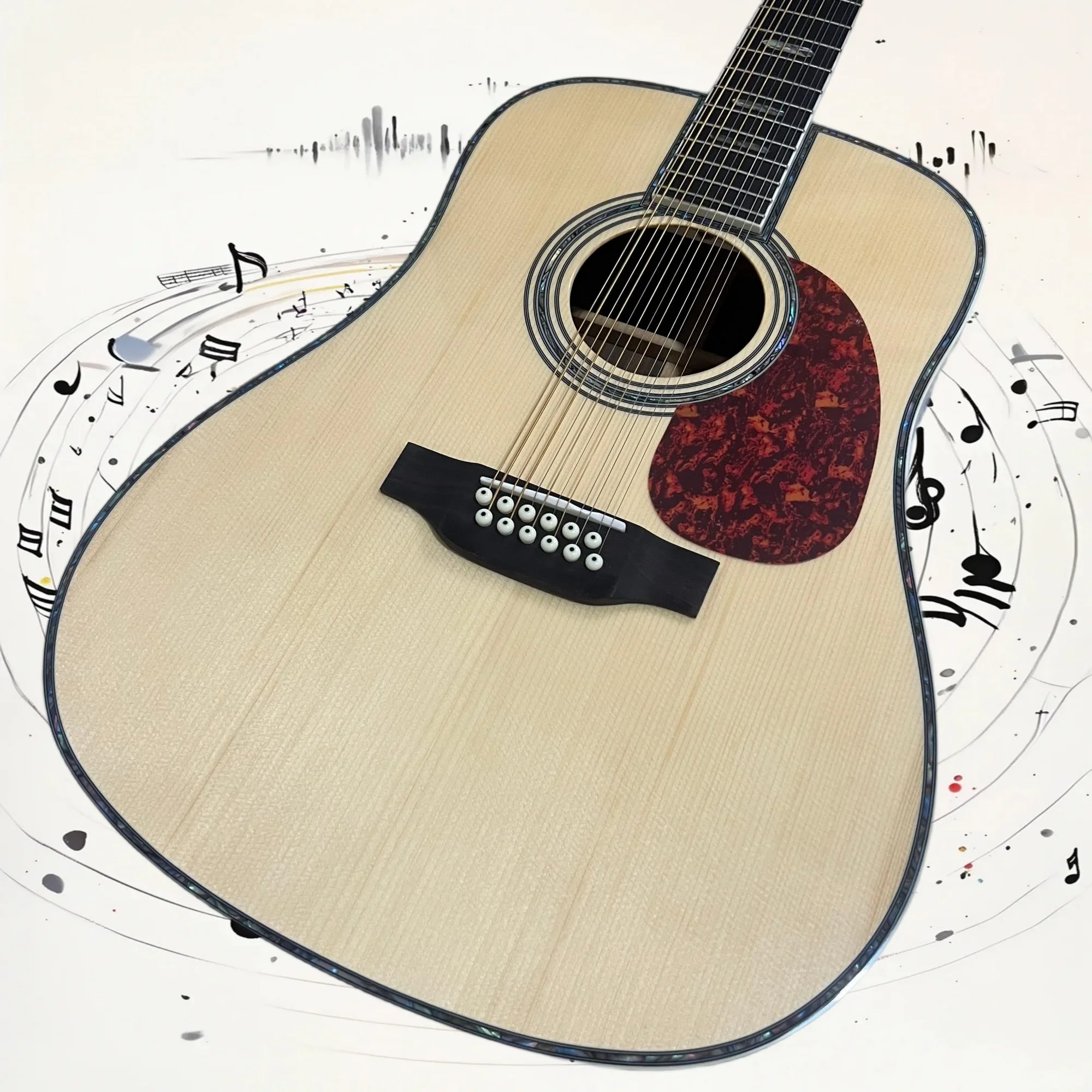 Free Shipping 41 InchD45Acoustic Guitar Natural Wood Finish Folk Guitar 12 String Color Particle Inlay Rich Resonant Tone  Gift